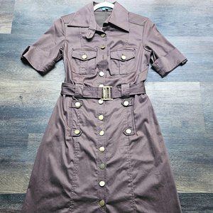 Brown Short-sleeved Button Down Dress